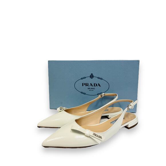 PRADA White Saffiano Leather Bow Accent Slingback Point Ballet Flats EU 36 US 6 - Picture 8 of 8